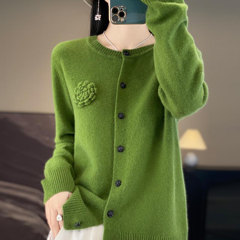 QingHe Cashmere Women's 30% Cashmere Cardigan - Soft & Warm Wool Blend Sweater