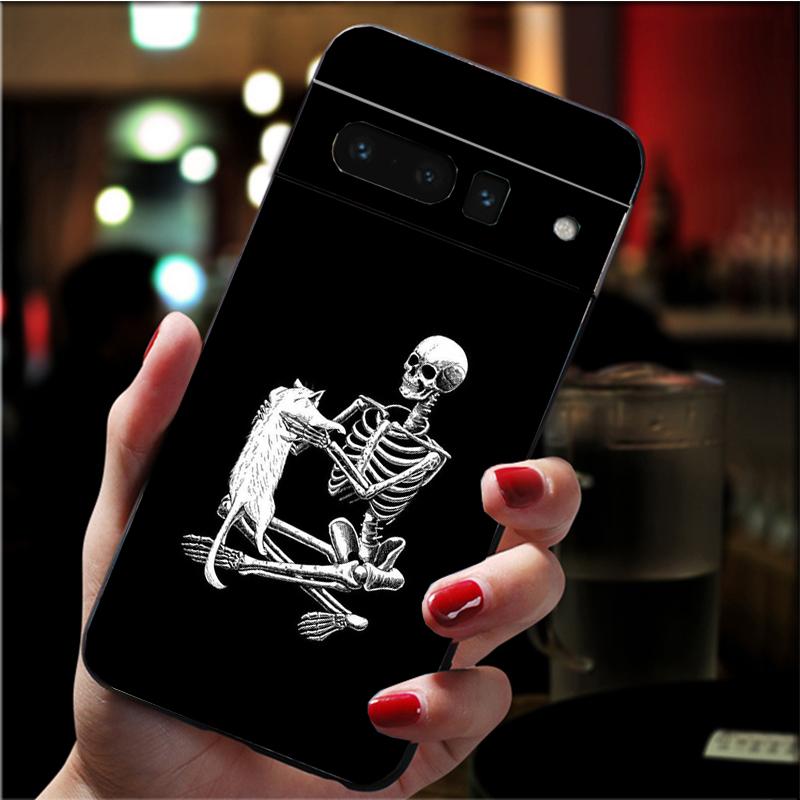 Skelett Katze Handyhülle für Google Pixel 10 9 Pro XL 9A 8 7 6 Pro Pixel 8A 7A 6A Pixel 8 7 6 5 Funda