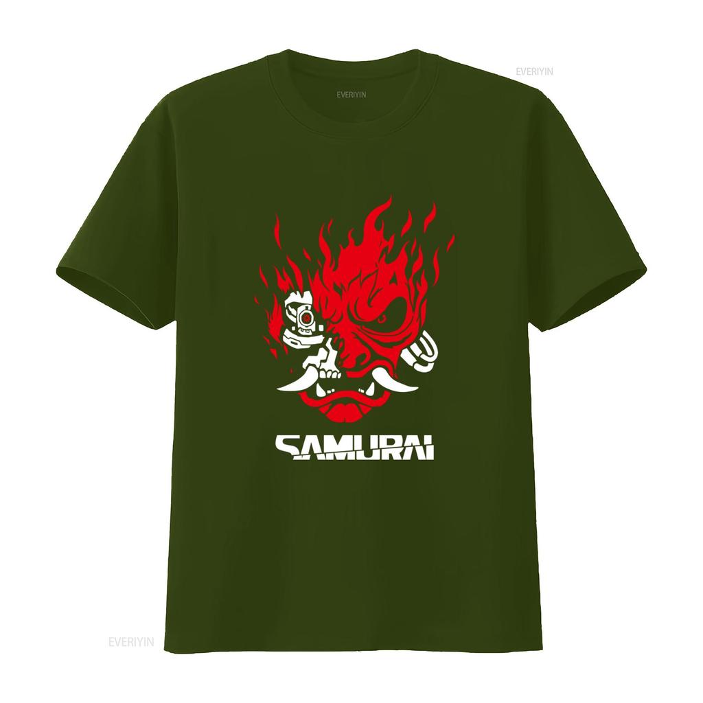 Samurai Japanese Style Gaming 2077 Art T Shirt Cool Flame Design vintage Washed designer clothes fashion Soft Unisex