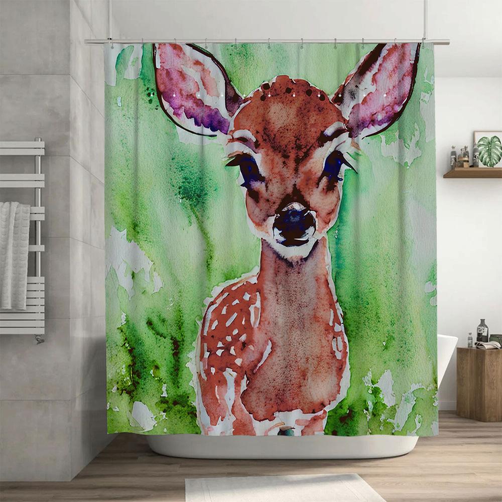 Vibrant Watercolor Deer Shower Curtain Perfect Bathroom Decoration For Kids' Room Or Master Bath