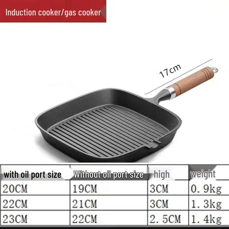 

Wutuo 20cm Cast Iron Ribbed Steak Griddle Pan