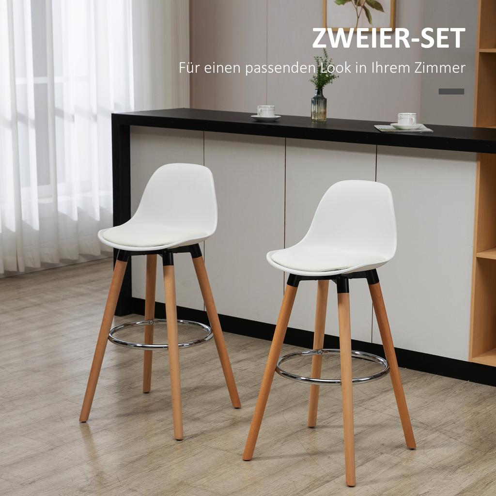 Set di 2 Sgabelli da Bar, Sedie da Bar, Design Scandi, Poggiapiedi, 43 cm x 43 cm x 91 cm, Naturale + Bianco