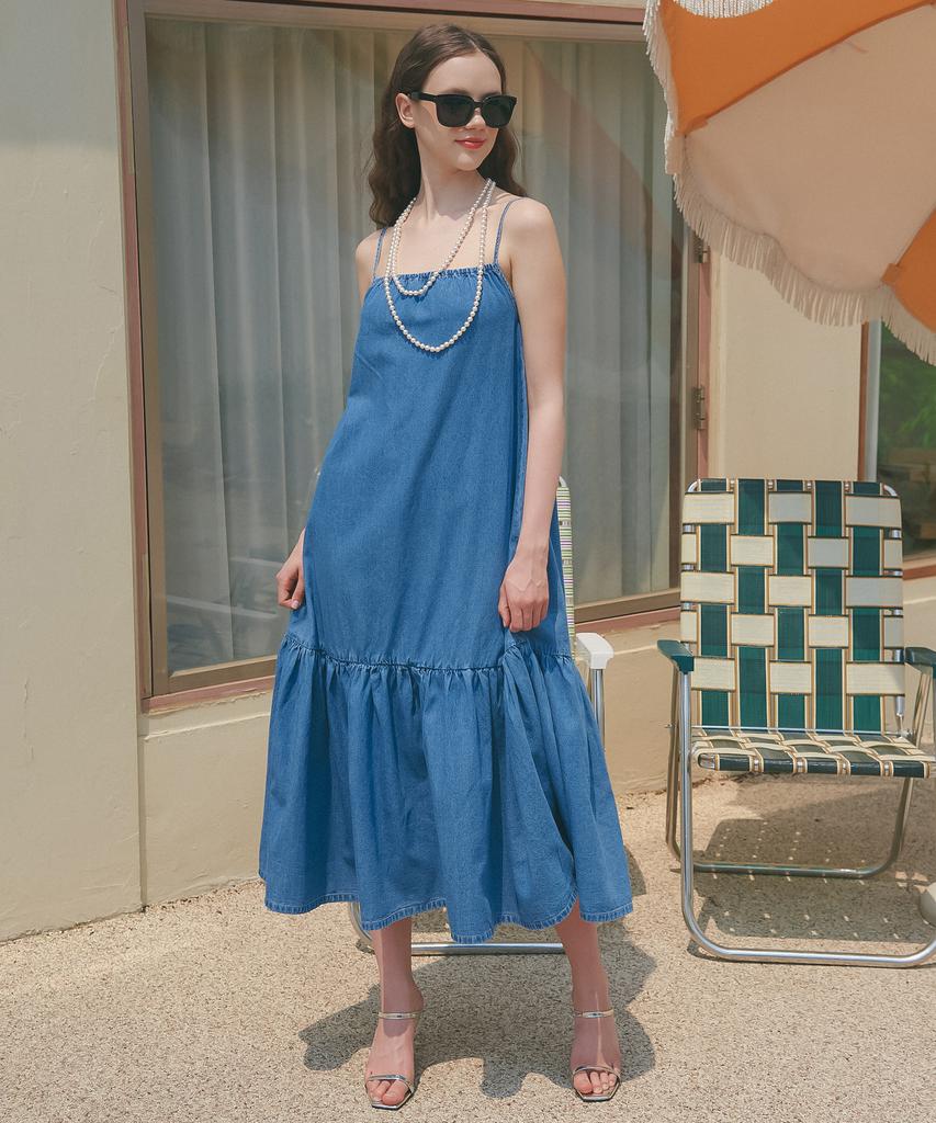 UNKNOWN PLANET Up-246 Shirred Denim Dress Blue