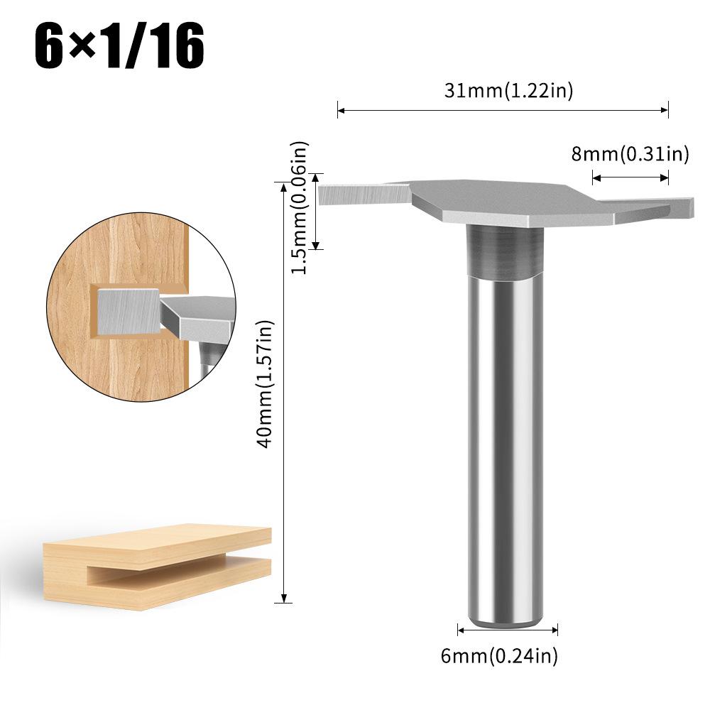 6 Handle 12 Handle T-Shaped Knife Slotted Knife Alloy Slotting Cutter Head Woodworking Milling Cutter Tungsten Steel Cutter Head Woodworking Knife