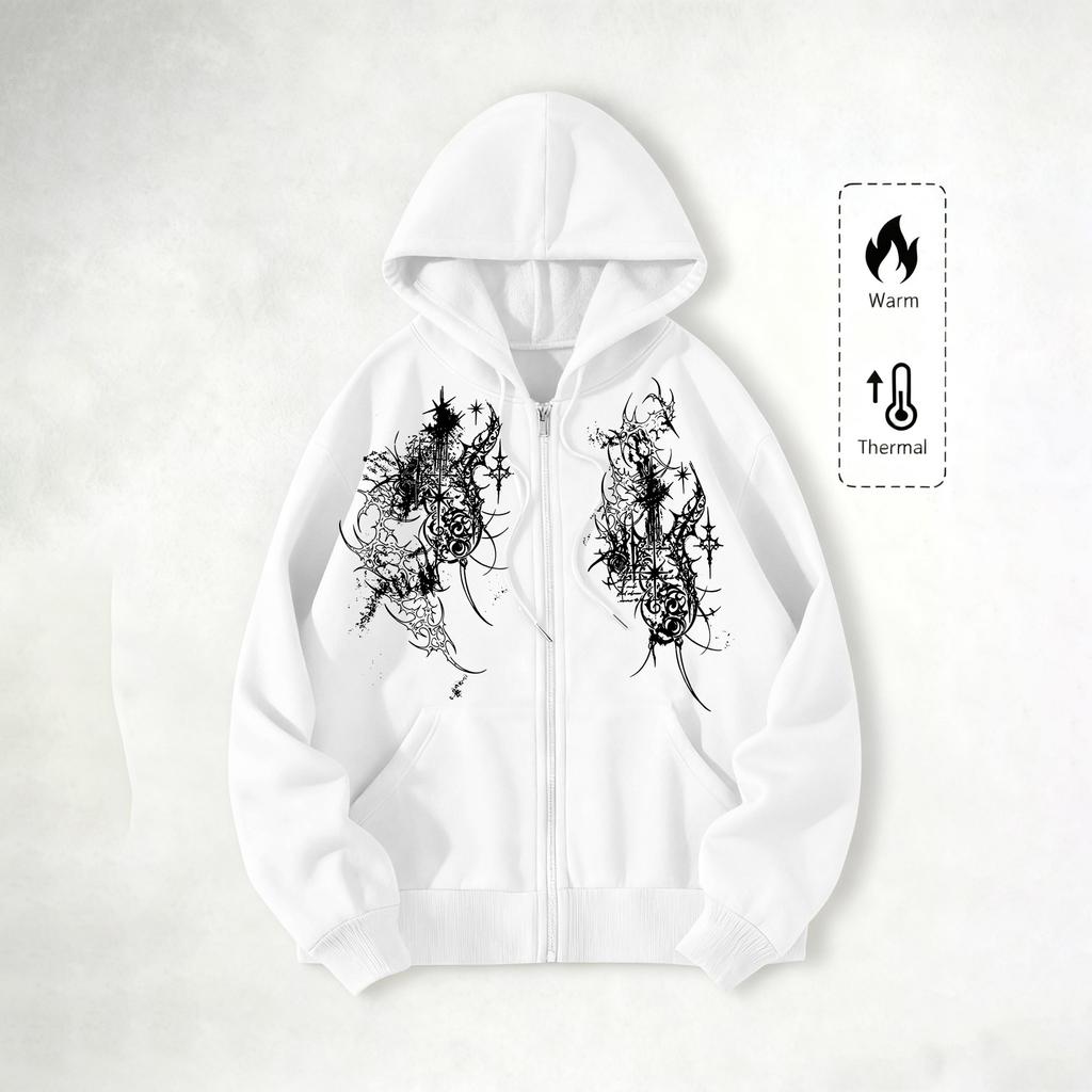 Men's Zip-Up Hoodie, Full-Zip Fleece Hoodie,Hooded Sweatshirt,Relaxed-Fit Sweatshirt with Pockets,Fall/Winter Streetwear Brand Zip-Up Sweatshirt