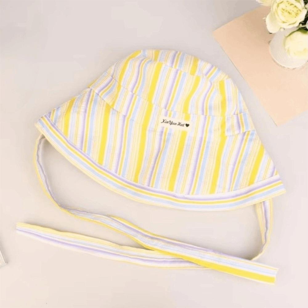Lightweight Korean Striped Bucket Hat Lace-up Wide Brim Fisherman Hat Wide-edged Sun Hat Vacation