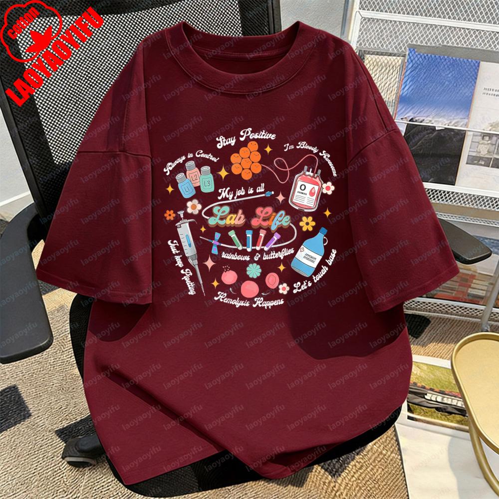 

Lab Life TShirt Lab Tech Colorful Graphic Medical Lab Professional Casual Cotton Tops Funny Casual Style Women Tee Ropa Mujer S