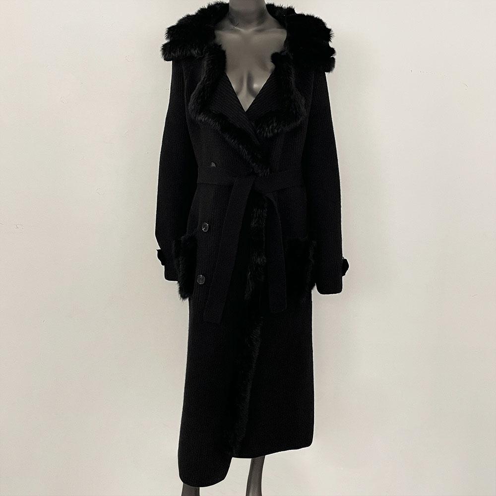 

OFTBUY Autumn Women Soft Long Real Fox Fur Warm Knitted Coat Belt Turn-down Collar Outwears Casual Sweater Jacket Loose Lady Elegant Long чёрный
