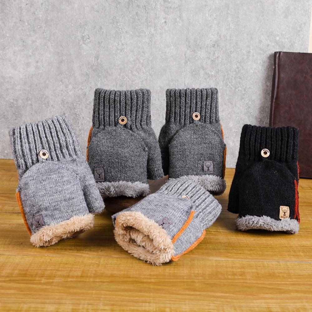 Soft Dual-use Gloves Acrylic Fibres Half Finger Gloves Knitted Yarn Flip Mittens  Keep Warm