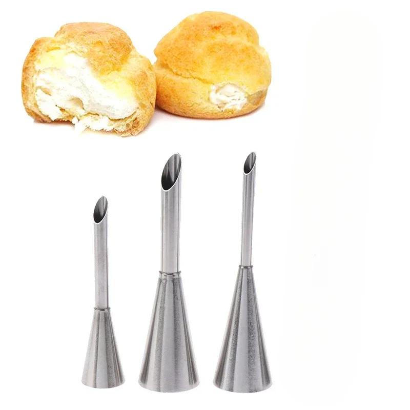 1/3Pcs Stainless Steel Puff Cream Nozzles Cake Icing Piping Tip DIY Donut Pastry Syringe Cupcake Desserts Baking Accessories