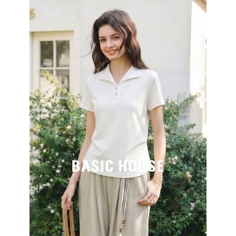 Basic House Women s Polo Collar Short Sleeve T-Shirt L