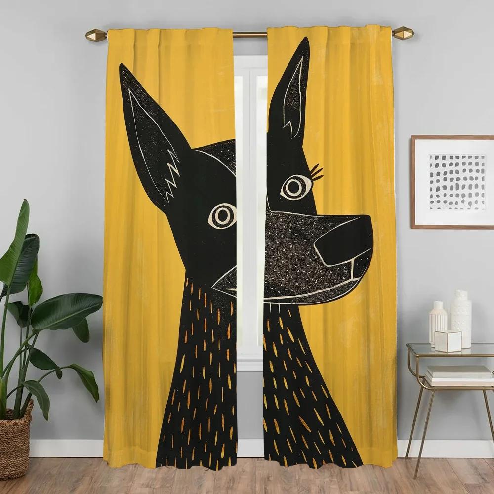 Portrait of a Dog Modern Living Room Curtains for Camera Partition Tulle for Bedroom Halloween Decoration Home Interior Curtains