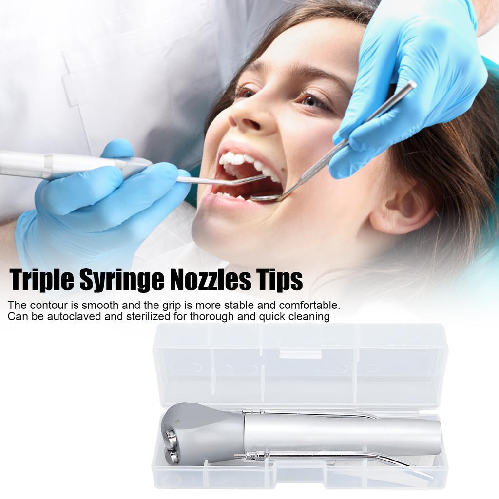 3 Way Air Water Spray Syringe Handpiece with 2 Nozzles Tips Tubes Aluminium Alloy for Dental Equipment