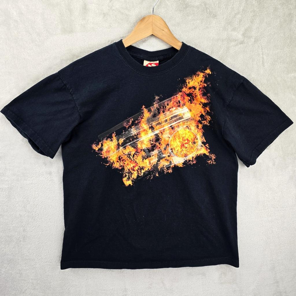 Vintage Exact Science Shirt Mens Medium Black Flaming Radio Fire Y2K Stereo Unisex T-Shirt
