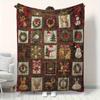 Weihnachts-Patchwork-Decke - Weiche Flanell-Ganzjahres-Rot karierte Überwurfdecke mit Schneemann, Rentier Gemütliche Bettdecke, Sofabezug Decke