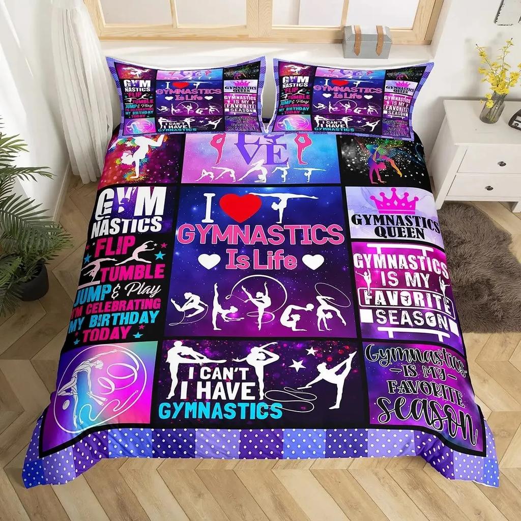 Cheerleader Duvet Cover Set Full Size,Girls Dancer Comforter Cover Geometric Checkered Bedding Set Girls Cheerleading Bedspread