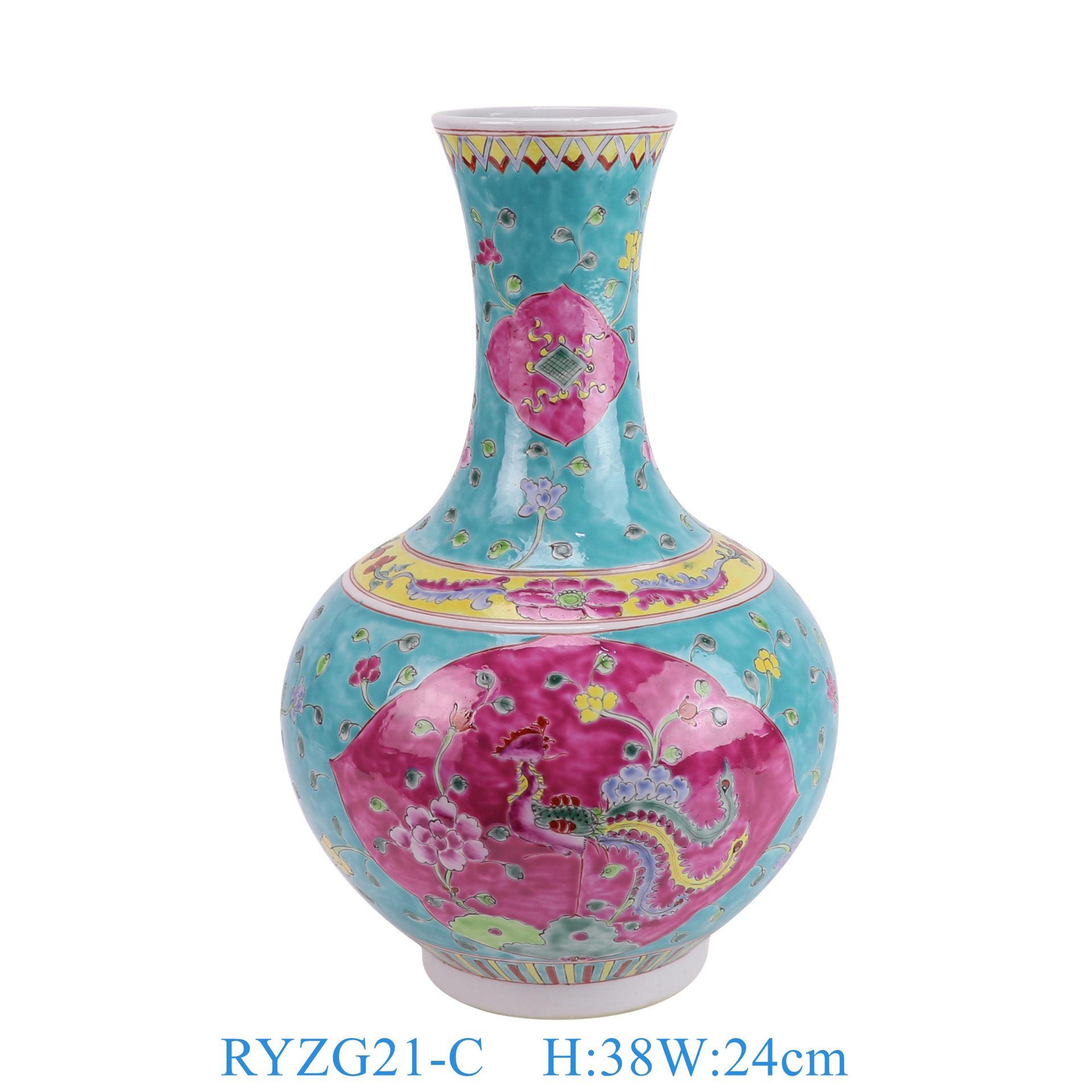 Hand-Painted Famille Rose Ceramic Vase - Classical Hydroponic Flower Arrangement for Living Room or Entrance Hall