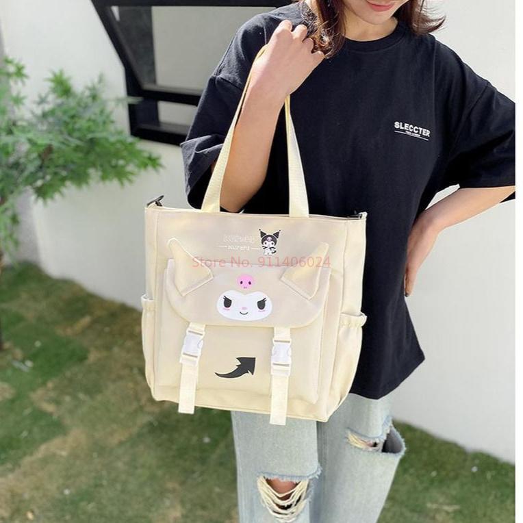 Kuromi New Series Girls Large Capacity Messenger Bag Fashion Cartoon Tote Bag All Match Students Causal Oxford Cloth Bag