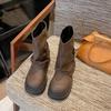 Braune Plateau-Martin-Stiefel Damen 2025 neu Frühling und Herbst erhöhend Hosenstiefel Britischer Stil Maillard kurze Stiefel