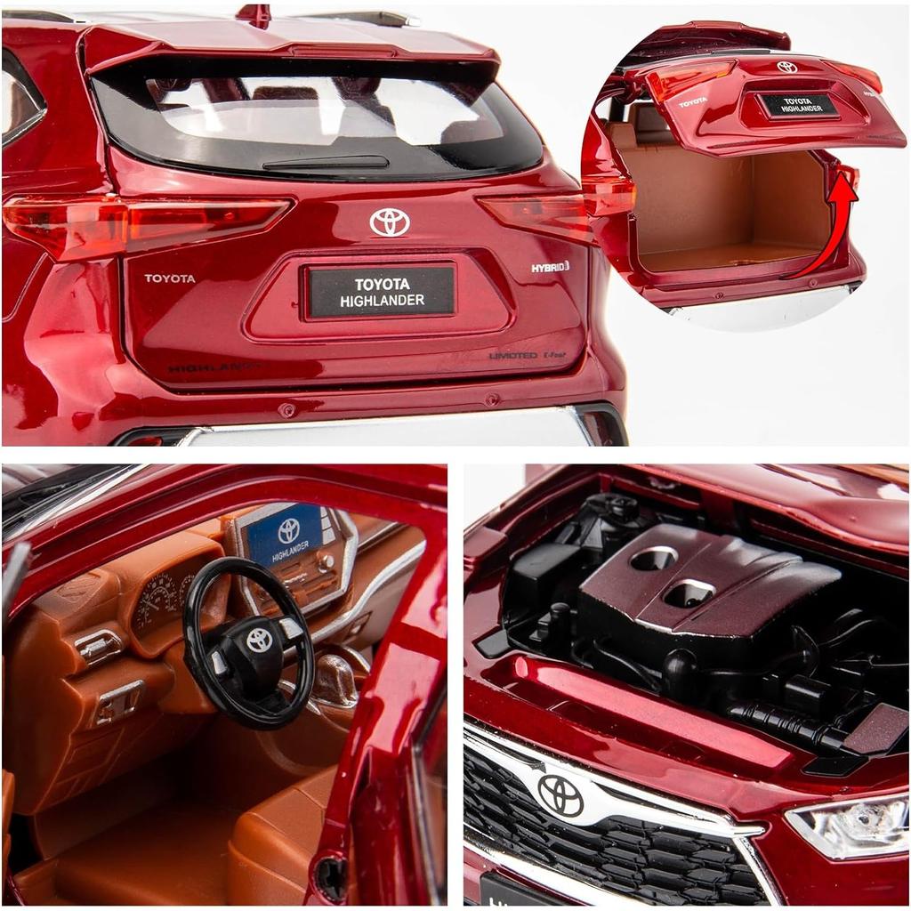 Model auta Toyota Highlander v měřítku 1/24, stahovací auto ze zinkové slitiny se zvukem a světlem pro děti, chlapec, dívka dárek
