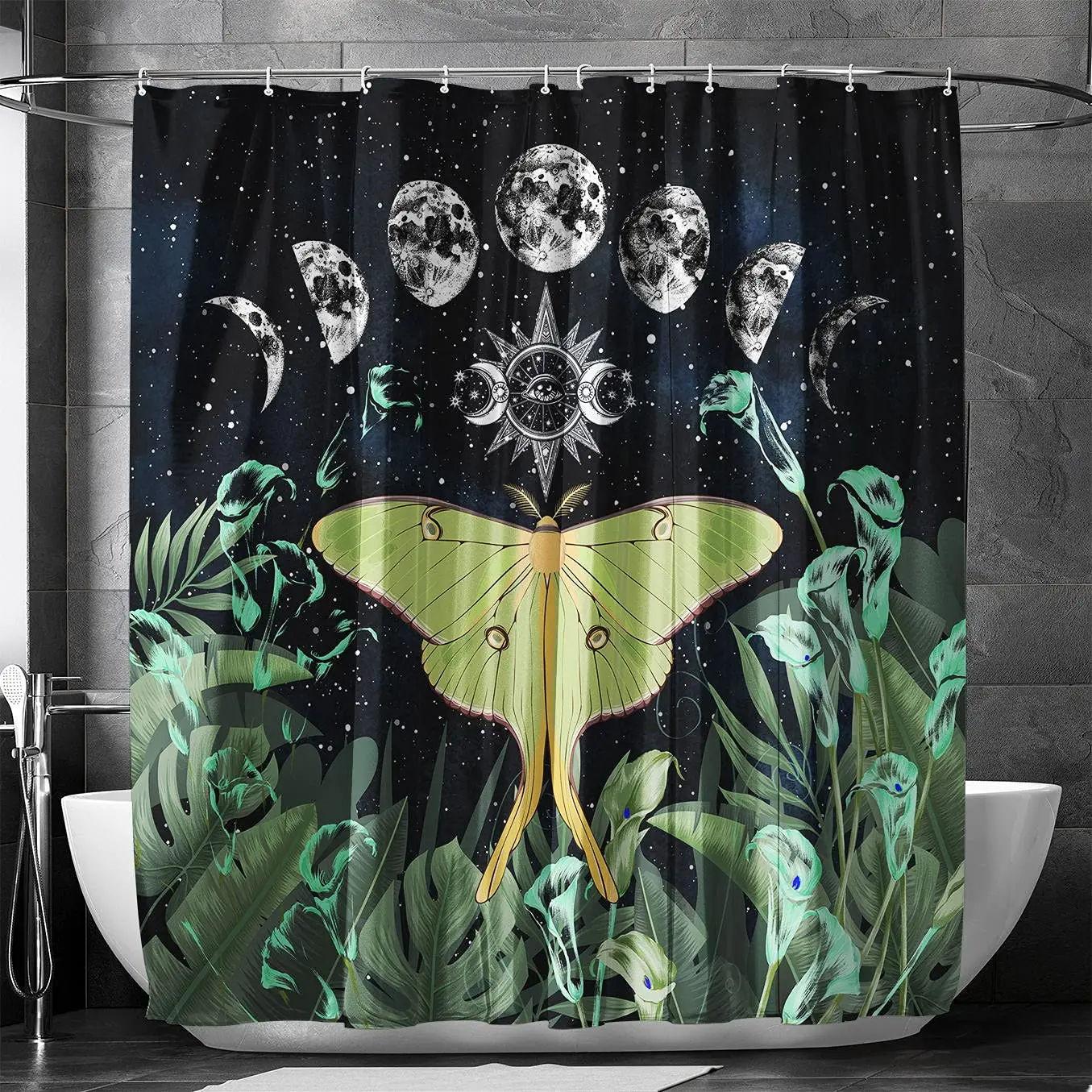 

Золотая Моль Фаза Луны Душевая Занавеска Готическая Черная Бабочка Лунная Занавеска Для Ванной Психоделический Таро Занавески Для Ванной Наборы Для Ванной W90xH180cm
