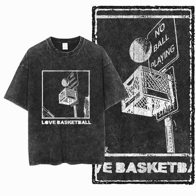 YH BASKETBALL THEME Printed Cotton Acid Washed Exclusive Graphic Unisex T Shirt Cool Streetwear Men Tshirts Big Size Tee for Men