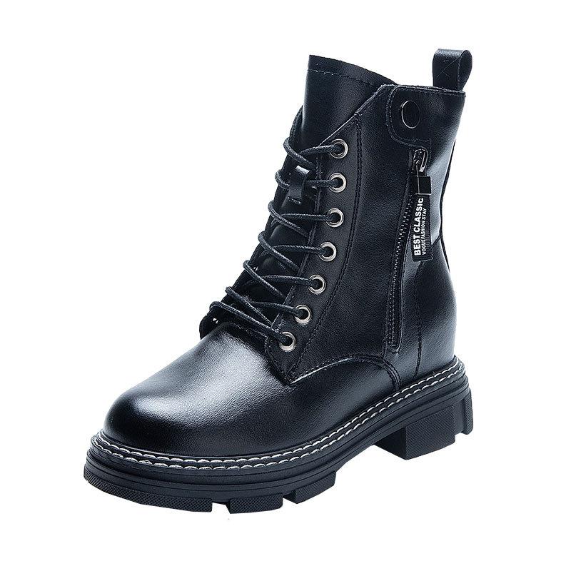 Autumn Fleece Genuine Leather Women's Platform Height Increasing Insole Double-Sided Zipper Casual Slimming Female Student Shoes