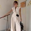 European and American women's clothing suit khaki niche sleeveless vest suit collar top suit wide-leg pants two-piece suit