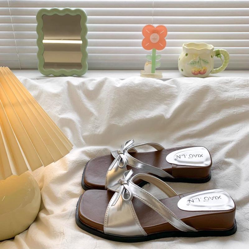 Summer wear new one-word drag gentle sandals thick-soled slope heel beautiful cool slippers women