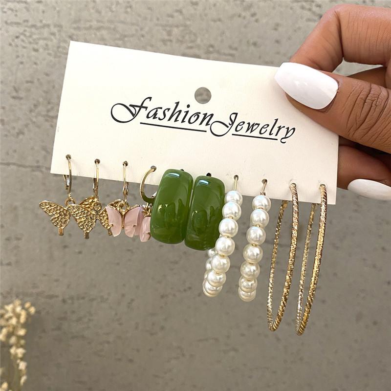Modyle Vintage Pearl Butterfly Leopard Acrylic Earring Set For Women Girls Heart Earrings Elegant Wedding Party Jewellery