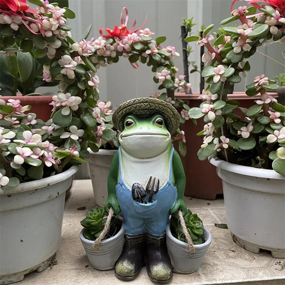 Funny Frogs Garden Statue Resin Frog Potted Ornament Creative Frog Succulent Flower Pot for Indoor Outdoor Decor