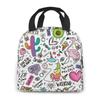 Fun Doodle With Unicorn Flamingo Cactus Pineapple Insulated Lunch Bag lunch box containers for Women Men Office School Picnic