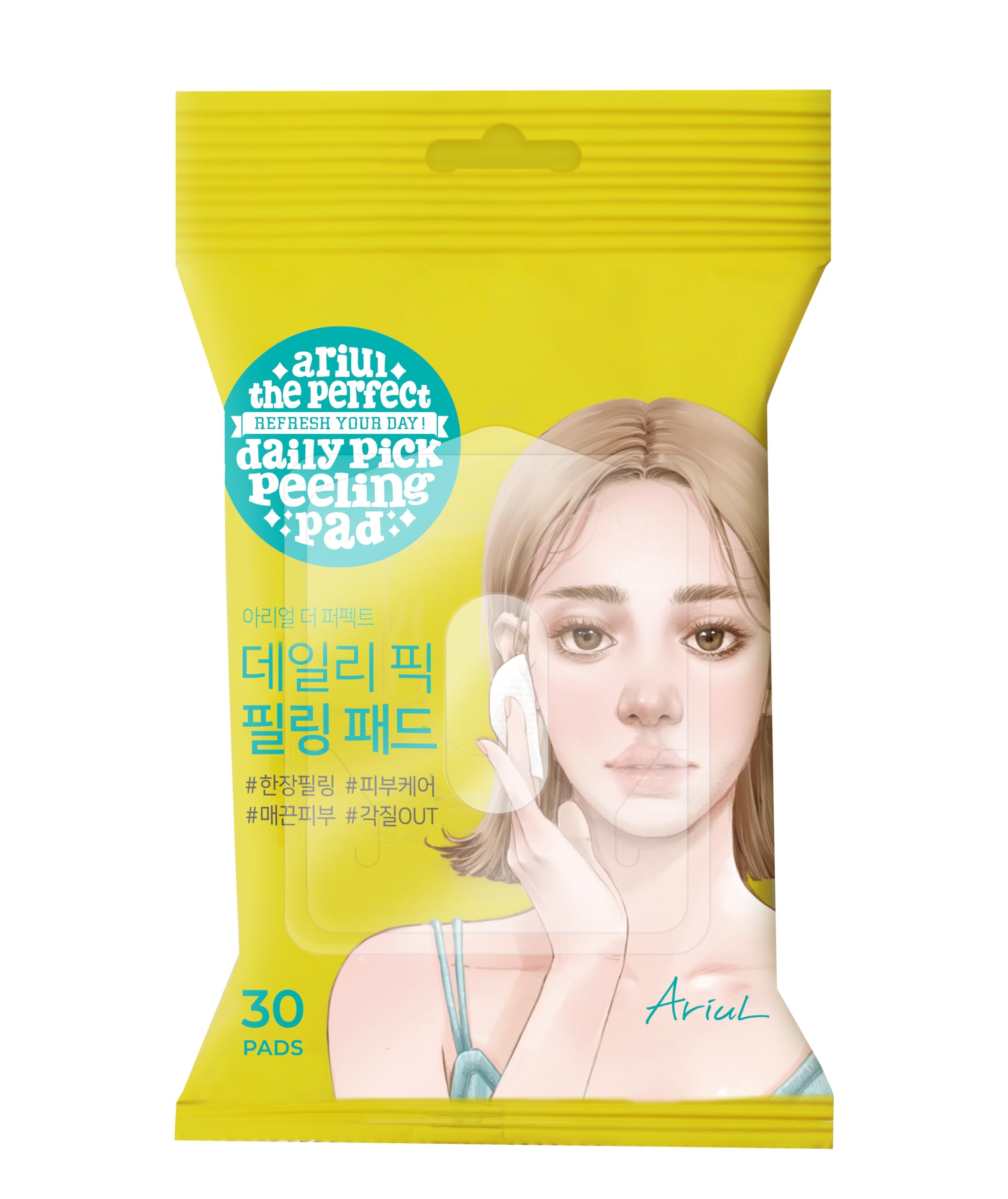 Ariul Perfect Daily Pick Peeling Pad (30 Sheets) Korean Exfoliating Toner Pads with AHA BHA, Green Tea & Cica, Clear Pores, Removes Dead Skin, Smoo