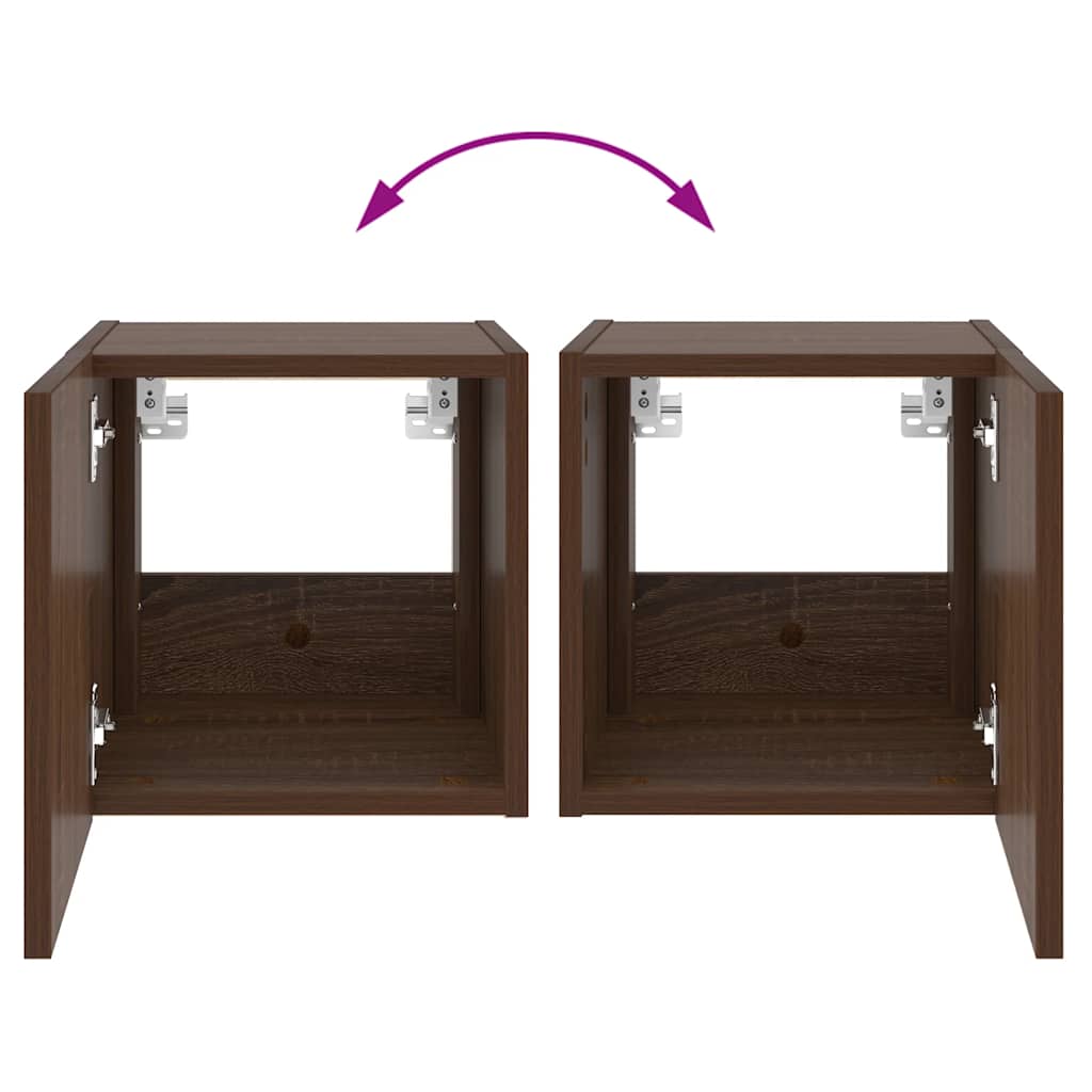 Wall Mounted TV Cabinet with LED Lights Brown Oak Effect 30.5 x 35 x 30 cm
