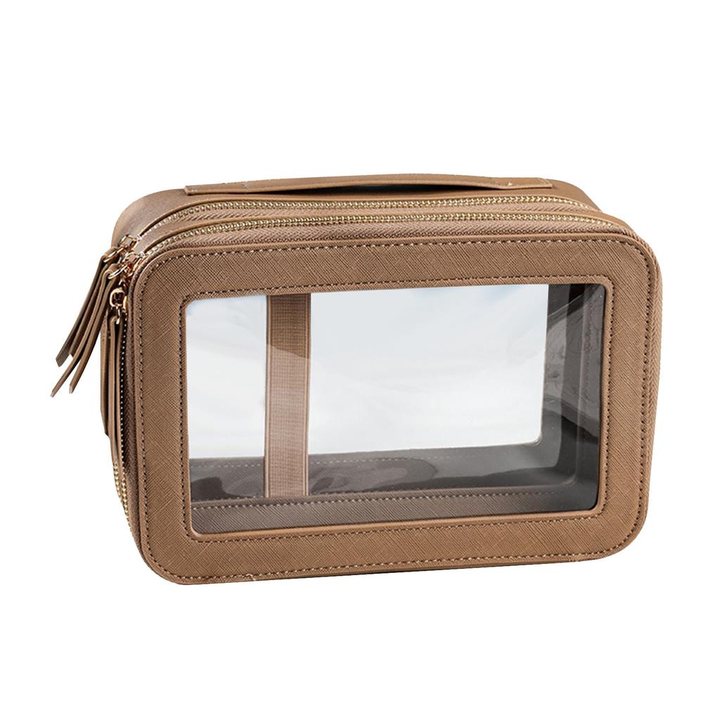 Transparent Women s Toiletry Bag Business Travel Waterproof Storage Large Capacity Handheld PU Double Layer Cosmetic Bag