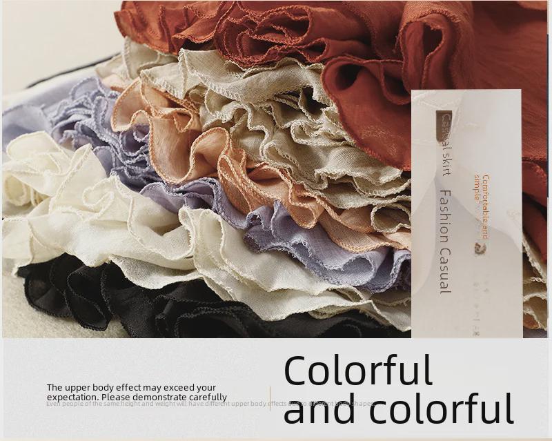 Jupe trapèze en coton fin à volants avec taille élastiquée - Style japonais et coréen