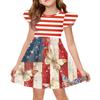 Girls Flutter Sleeve Dress Independence Day Patchwork Design Round Neck Casual Party Dress for Kids