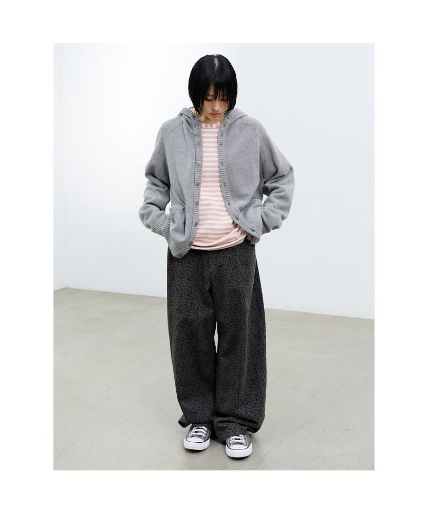 Saendeusaundeu (Unisex) Leopard Wide Oval Elastic Waist Pants Ash