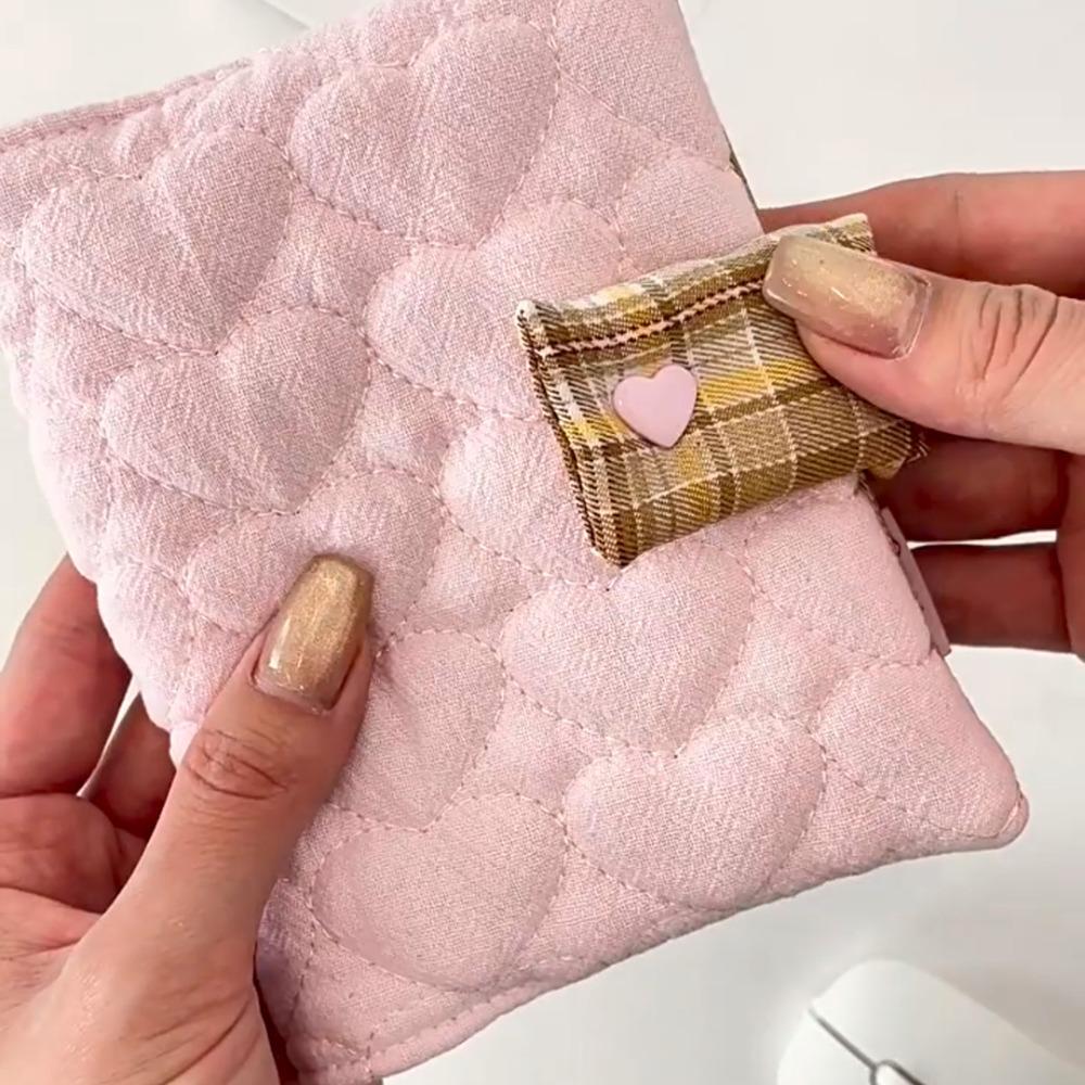 Multipurpose Heart Embroidery Notebook Fabric Diary Protective Cover Plaid Diary Book  Student