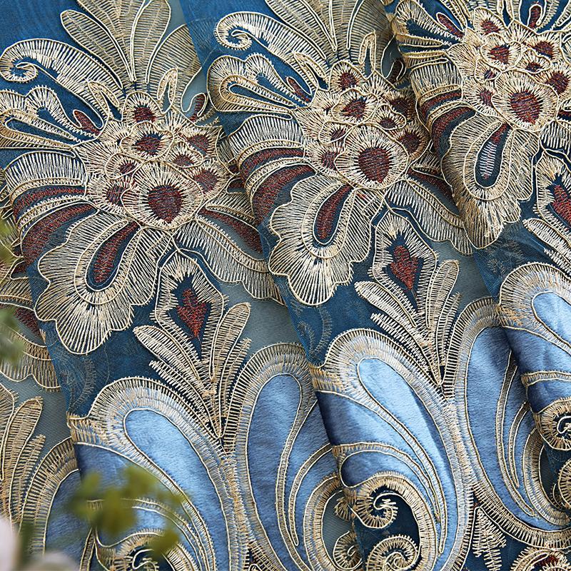 European-style Embroidered Blue Roman Embroidered Sheer Curtain for Living Room, Bedroom, Room Decoration Curtain Gauze Curtain Home Decor