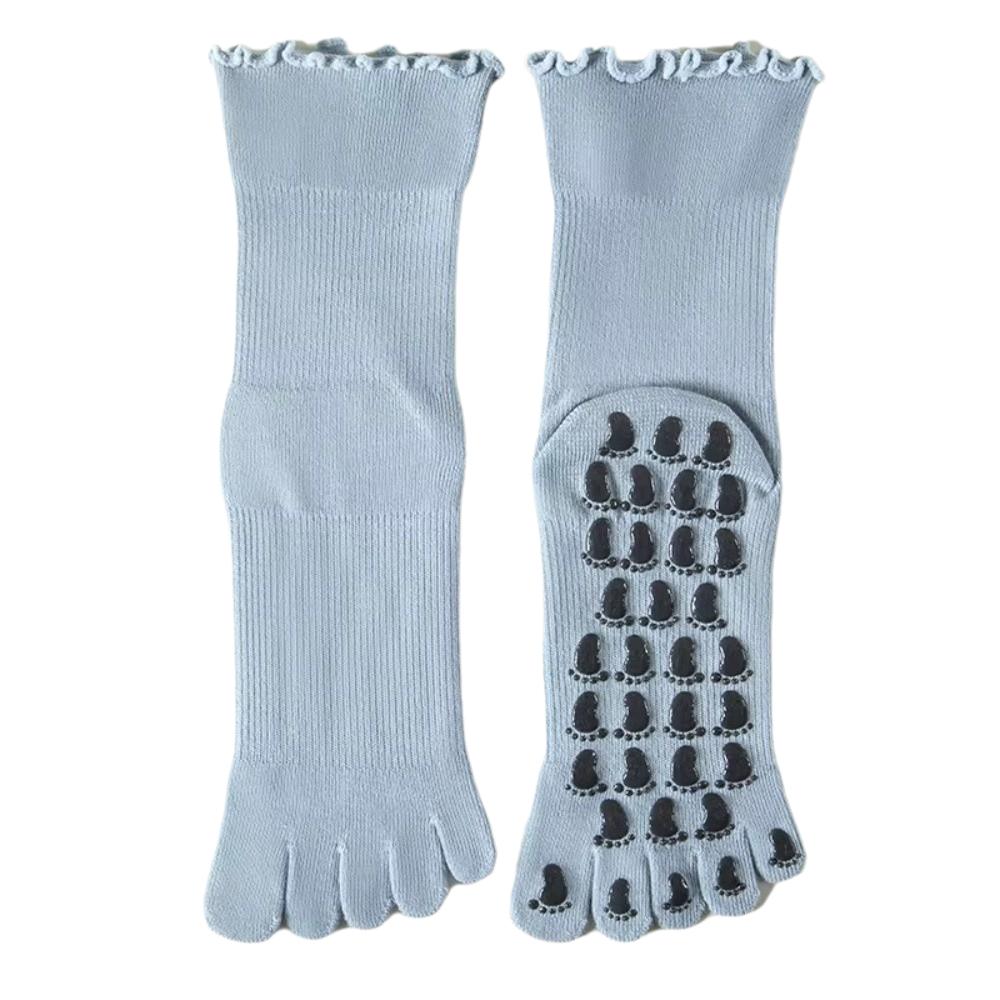 Non-Slip Silicone Five-Toe Yoga Socks Cotton Mid-Calf Yoga Socks Pilates Grip Socks Ballet