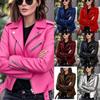 Damen Plus Size Kurze PU-Leder Bikerjacke Slim Fit Streetwear Schicker Mantel