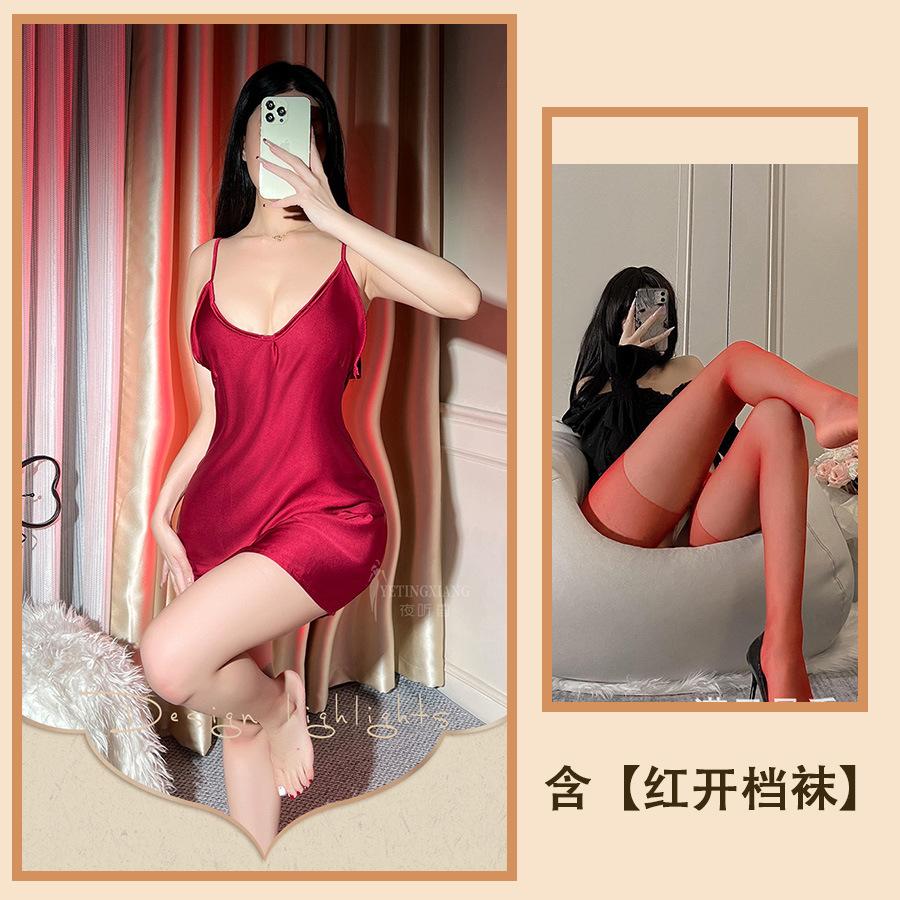 Sexy Underwear Sexy Suspenders Ice Silk Late Night Bar Uniform Tight Passion Nightdress Backless Large Size Hip Wrap