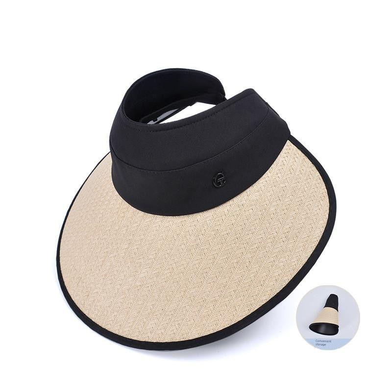 

8436 Empty Outdoor All-Matching Make Your Face Look Smaller Sun Protection Sun Hat Female Extra Large Black Rubber Brim Summer Top Sun Hat Tide Beige