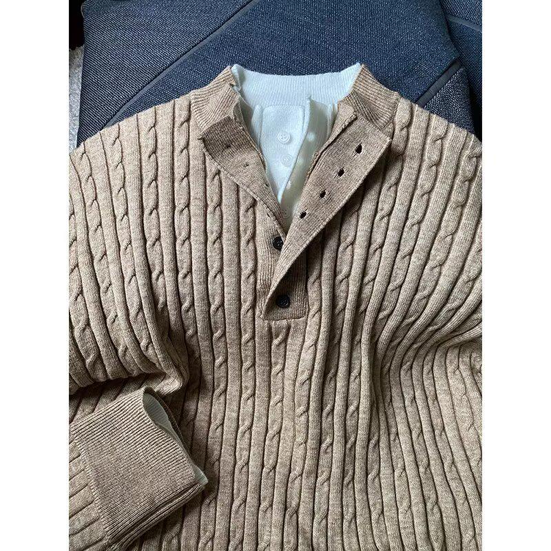 2024 Men's American Retro V-Neck Cardigan - Autumn/Winter Casual Solid Knitwear