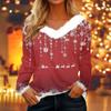 Dámský volný pohodlný ležérní a módní top s výstřihem do V a dlouhým rukávem s vánočním vzorem