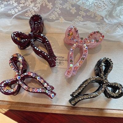 Elegant Fully Beaded Bow Hair Clip, Transparent Jelly Shark Hair Clip for Women