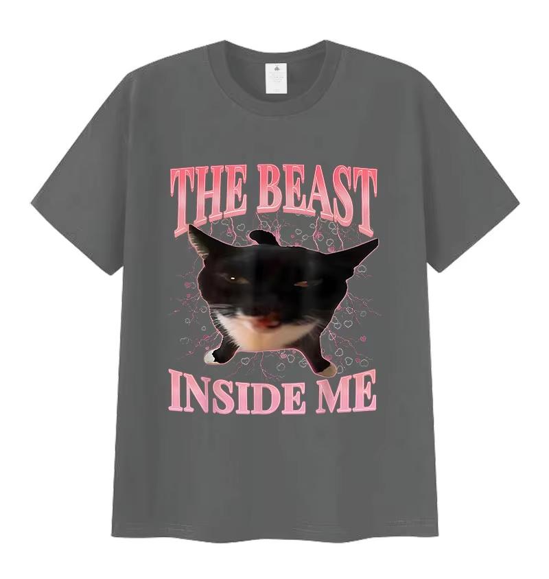 2026 The Beast Inside Me Funny Cat Meme T Shirt Unisex Unisex Summer Harajuku Vintage TShirts Unisex Casual Oversized Cotton Tees