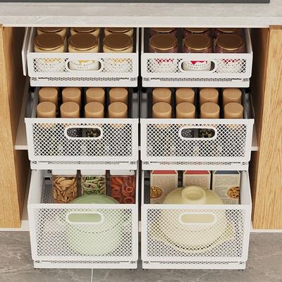 Expandable Dish Storage Rack Slide Drawer Retractable Storage Container Food Storage Basket  Office