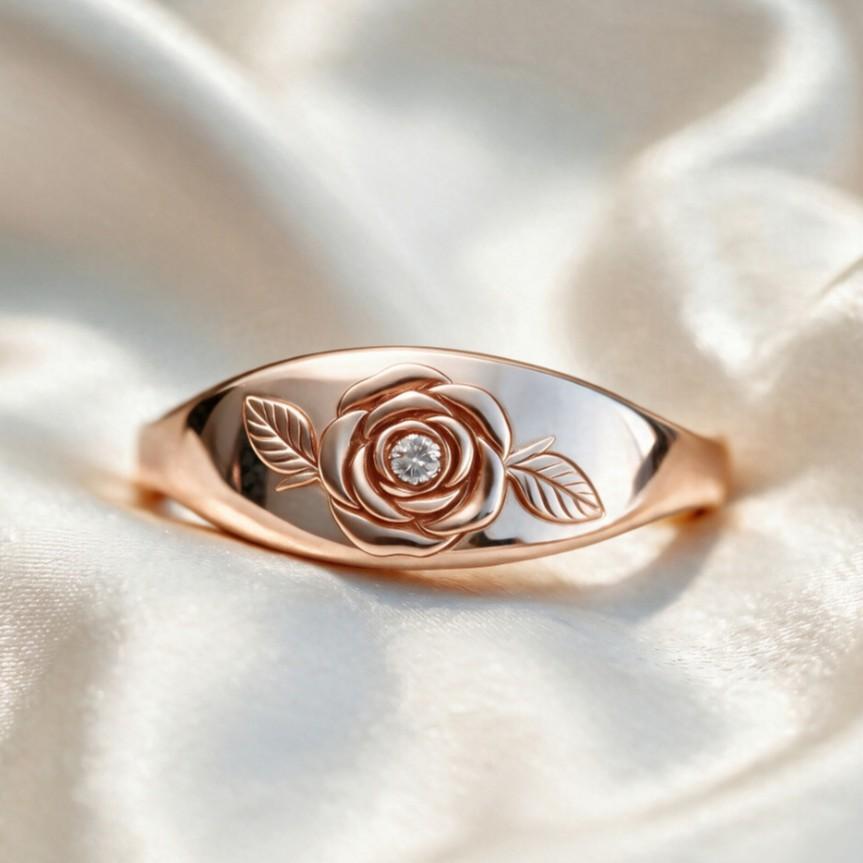 Fashion Romantic Rose Design Proposal Ring-inlaid with A Single White Zircon